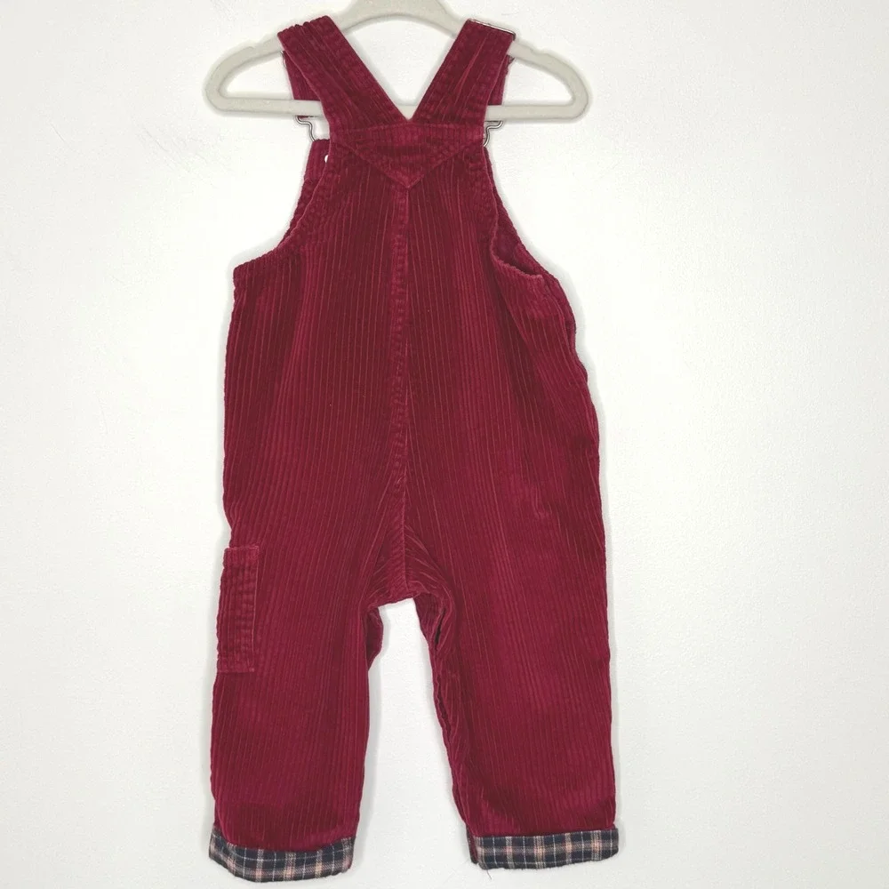Vintage Sesame Street red corduroy and flannel‎ overalls 18M
